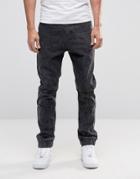 Liquor & Poker Acid Wash Cuffed Jeans - Black