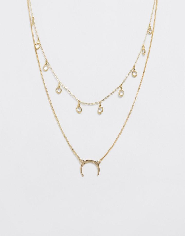 Pieces Multi Row Rhinestone Wishbone Necklace - Gold