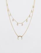 Pieces Multi Row Rhinestone Wishbone Necklace - Gold
