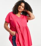 Yours Button Through Smock Top In Bright Pink