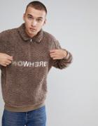 Asos Borg Oversized Half Zip Harrington With Embroidery - Beige