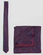 Asos Paisley Tie And Pocket Square Set - Purple