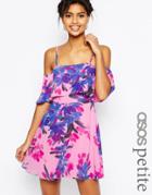 Asos Petite Cold Shoulder Floral Mini Dress - Multi
