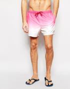 Asos Short Length Swim Shorts In Pink Dip Dye - Pink