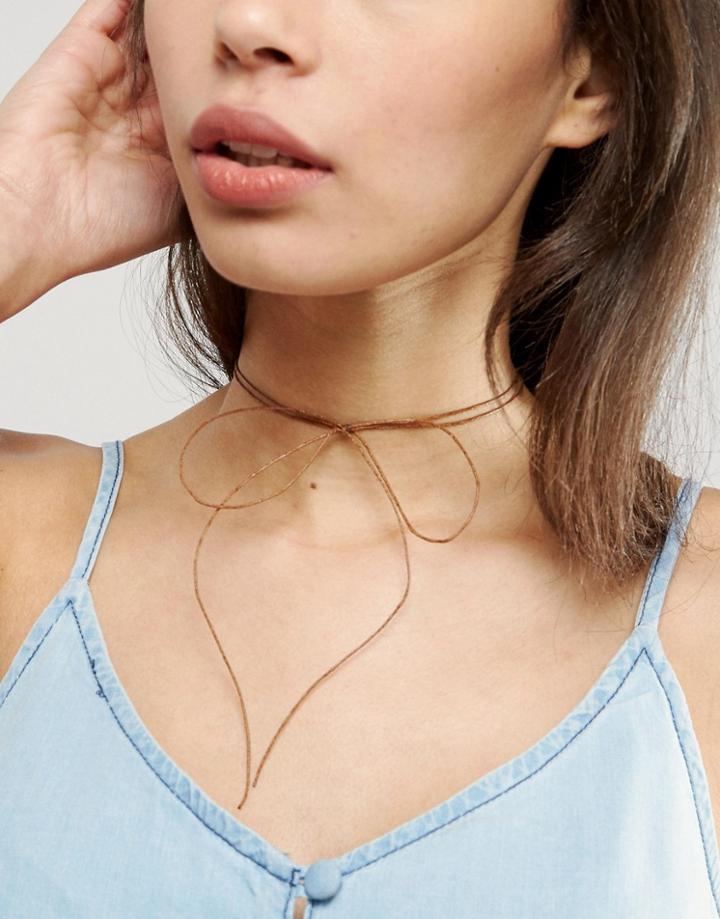 Asos Wrapped Fine Bow Choker Necklace - Tan