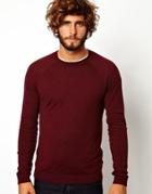 Asos Crew Neck Sweater In Cotton - Burgundy