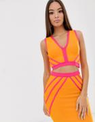 The Girlcode Bandage Mesh Crop Top In Orange And Pink