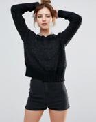 John & Jenn Iris Textured Mixed Yarn Crew Neck Sweater - Black
