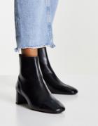 Mango Leather Ankle Mid Heeled Boots With Square Toe In Black
