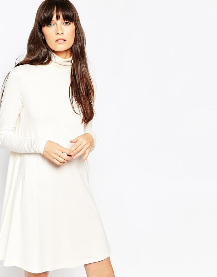 Asos Swing Dress With Turtleneck And Long Sleeves - Black