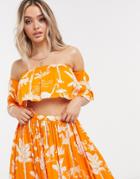 Asos Design Frill Beach Crop Top Set In Contrast Jungle Tropic Print-multi