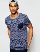 Asos Muscle T-shirt With All Over Geo-tribal Print And Contrast Pocket - Blue