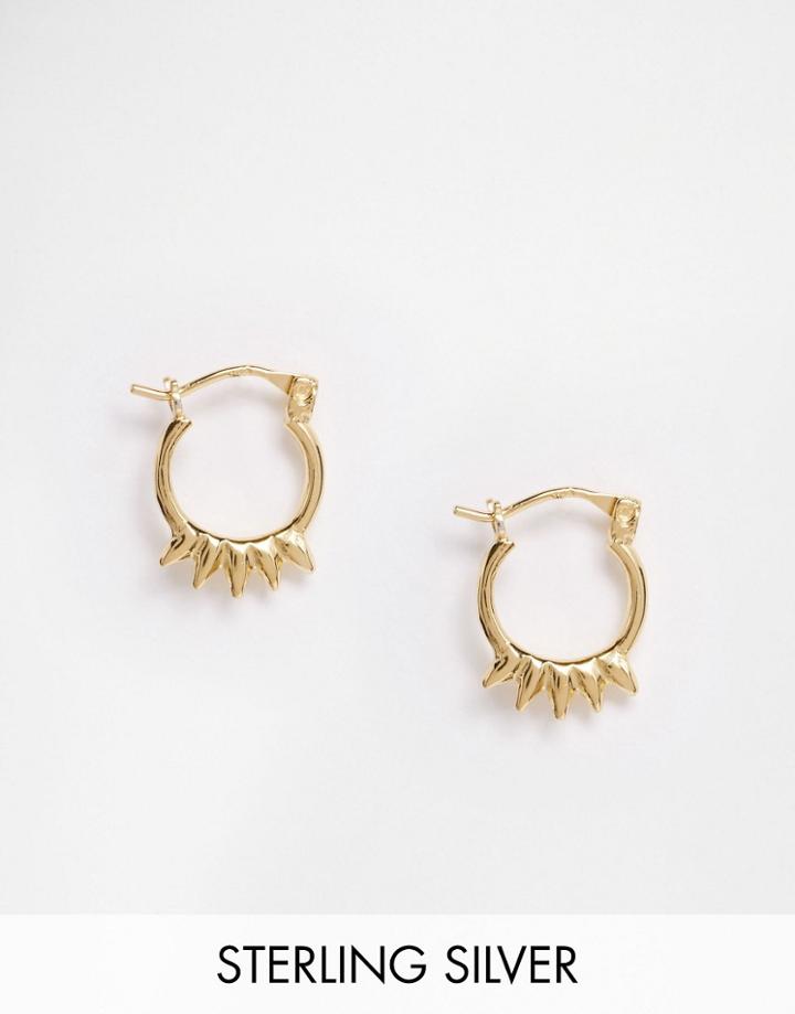 Asos Gold Plated Sterling Silver Mini Spike Hoop Earrings - Gold