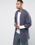 Asos Longline Jersey Cardigan In Slub - Blue