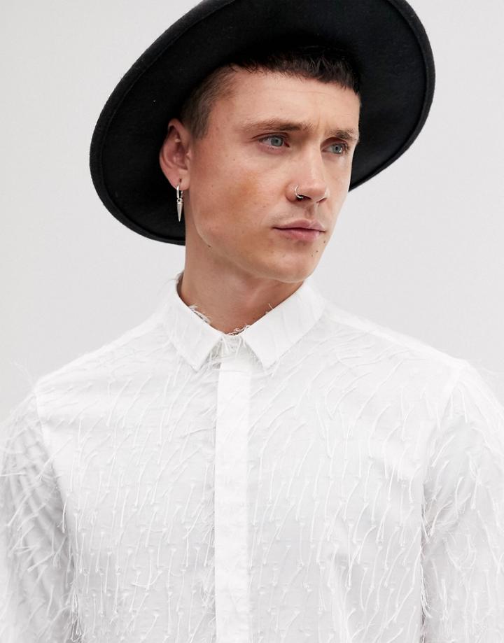 Asos Design Wedding All Over Fringed Regular Fit Shirt In White