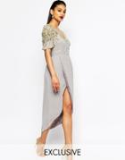 Virgos Lounge Julisa Midi Dress With Wrap Front And Embellished Shoulders