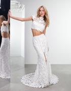 Asos Edition Maxi Skirt In 3d Floral Lace In Ivory-white