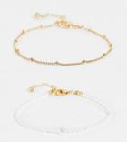 Asos Design Curve Pack Of 2 Bracelet With Micro Faux Pearl And Dot Dash Chain In Gold Tone