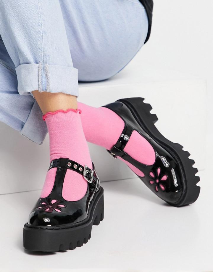Lamoda Chunky T-bar Shoes In Black Patent