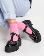 Lamoda Chunky T-bar Shoes In Black Patent