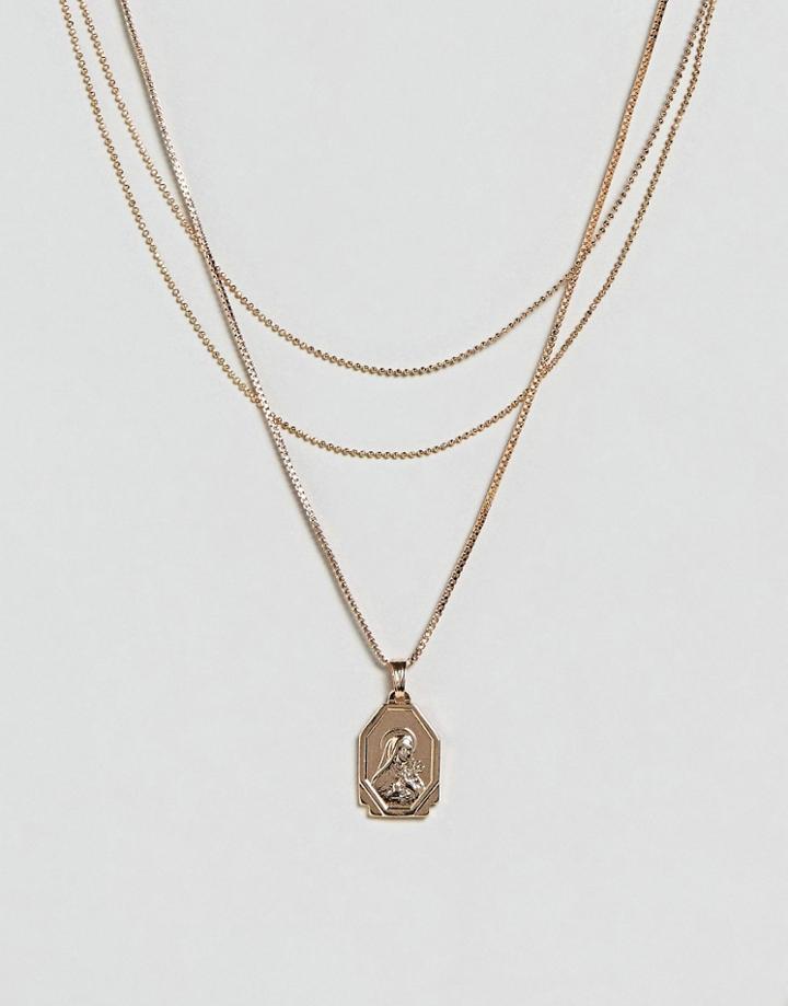 Asos Vintage Style Icon Pendant Multirow Necklace - Gold