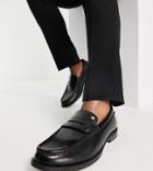 Ben Sherman Wide Fit Dressy Leather Penny Loafers In Black