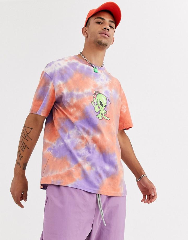 Jaded London T-shirt In Tie Dye With Alien Print-multi