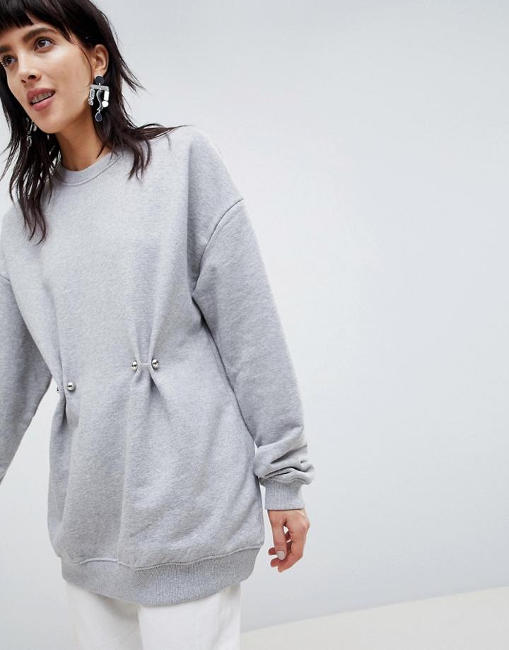 Asos White 100% Organic Cotton Sweat Top With Gather Detail - Gray