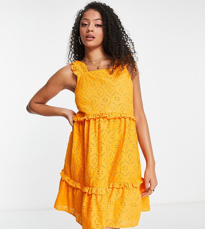 Influence Tall Eyelet Tiered Mini Dress In Orange
