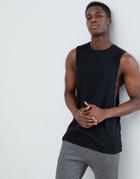 Asos Design Longline Tank With Extreme Dropped Armhole And Raw Edge In Black - Black