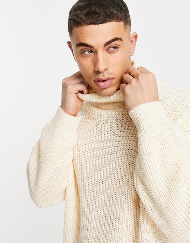 Threadbare Oversized Heavy Roll Neck Sweater In Unbleached-pink