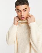 Threadbare Oversized Heavy Roll Neck Sweater In Unbleached-pink