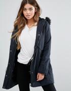 Lee Parka Jacket With Faux Fur Hood - Black