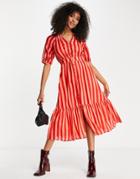 Whistles V-neck Maxi Shirt Dress In Candy Red Stripe