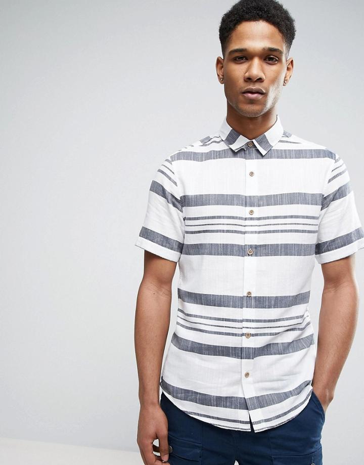 Only & Sons Short Sleeve Shirt In Slim Fit With Mixed Stripe - Navy