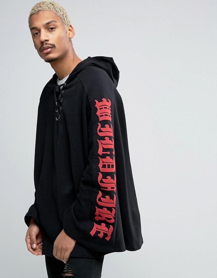 Asos Jersey Poncho With Lace Up Front And Side Print - Black