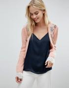 Asos Design Trophy Cardigan With Embellishment And Lace Back - Pink