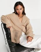 Topshop Knitted Oversized Sweat Cardi In Stone-neutral