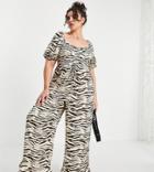 River Island Plus Ruched Front Tiger Print Beach Jumpsuit In Brown