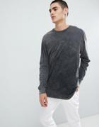 Asos Design Relaxed Longline Long Sleeve T-shirt In Acid Wash - Gray
