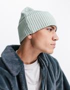 Asos Design Rib Beanie With Deep Turn Up In Sage Green
