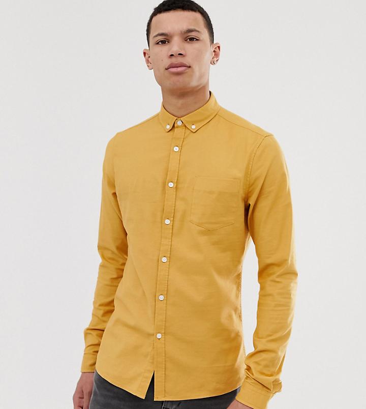 Asos Design Tall Skinny Oxford Shirt With Button Down Collar In Mustard - Yellow