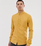 Asos Design Tall Skinny Oxford Shirt With Button Down Collar In Mustard - Yellow
