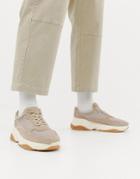 Asos White Suede Sneakers With Chunky Sole In Sand - Beige