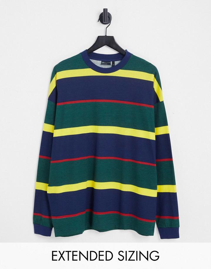 Asos Design Oversized Long Sleeve Striped T-shirt In Navy