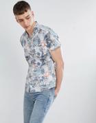 Esprit Slim Fit Shirt With Revere Collar In Reverse Jungle Print - White