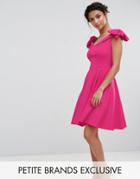 John Zack Petite Off Shoulder Mini Dress With Bow Sleeve Detail - Pink