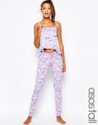 Asos Tall Cami And Legging Pyjama Set With Swan Print - Multi