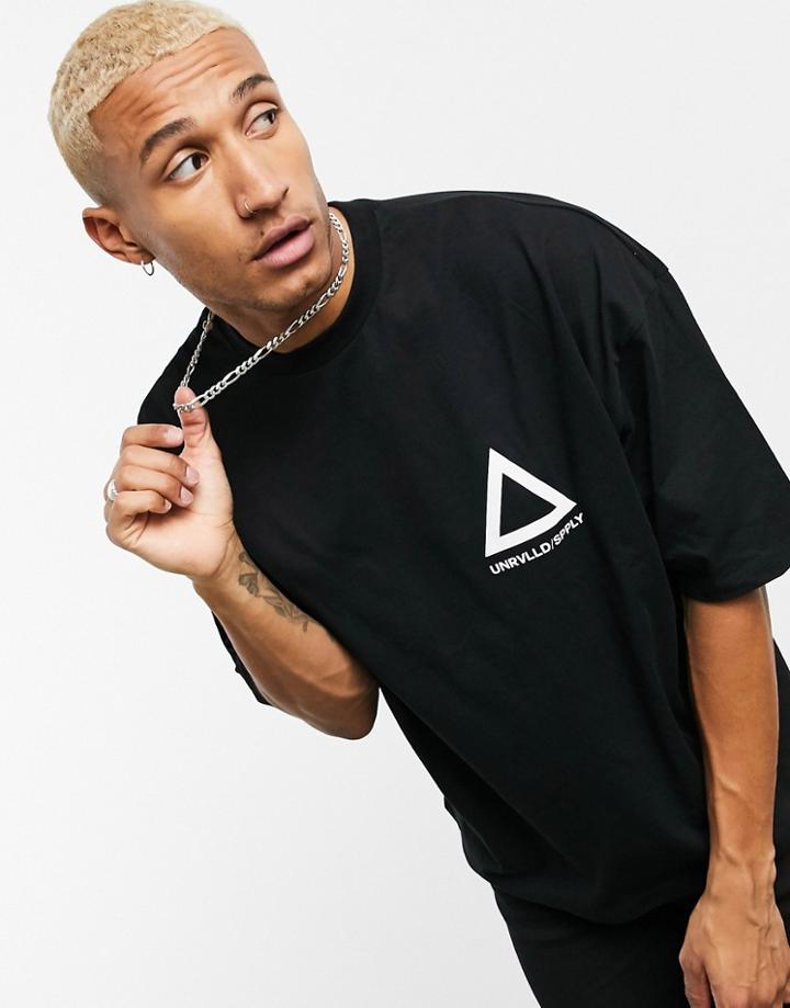 Asos Unrvlld Spply Oversized T-shirt With Chest Print In Black