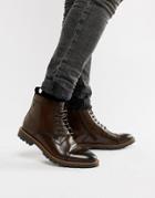 Base London Brigade Toe Cap Boots In Brown - Brown